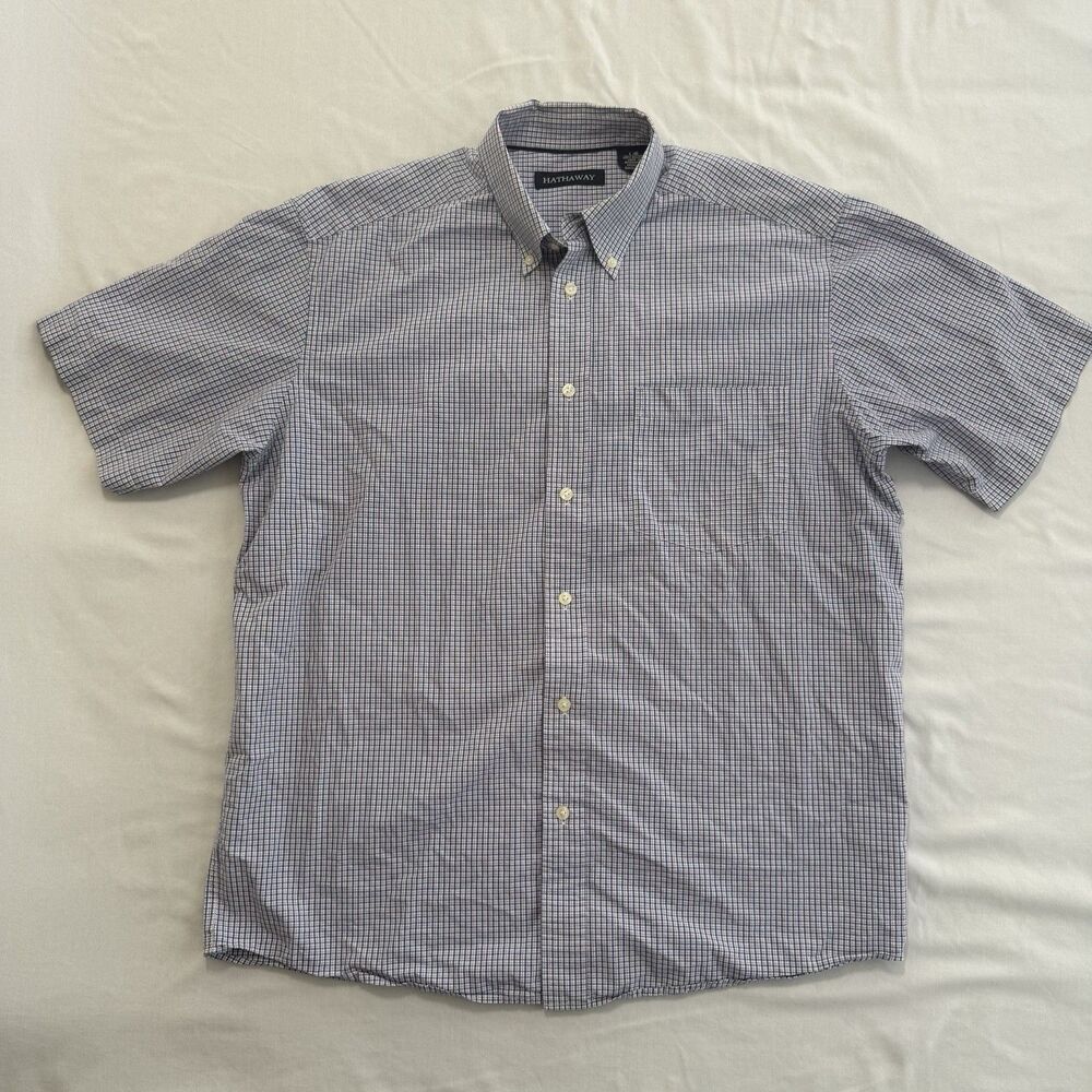 Hathaway Shirt Men’s Large Original Fit Multicolor Plaid Short Sleeve Button Up